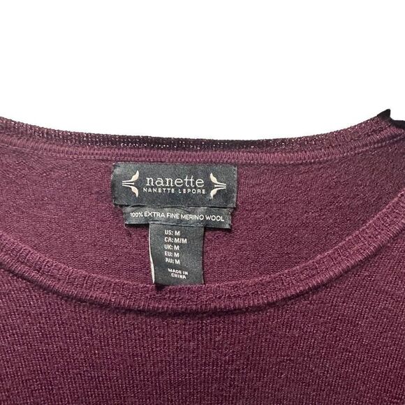 Nanette Lepore Medium 100% Extra Fine Merino Wool Bell Sleeve Crew Neck Top - Picture 5 of 6